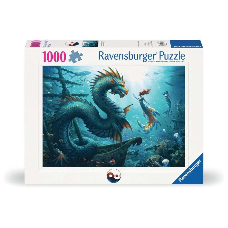 Puzzle 1000 pièces - Dragon, sirène et tortues des profondeur