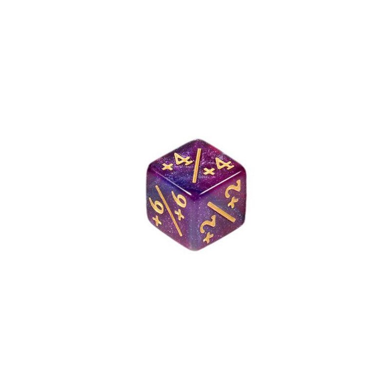 Dé 6 Modificateur Positif à l'unité - 16mm- violet bleu pailleté doré