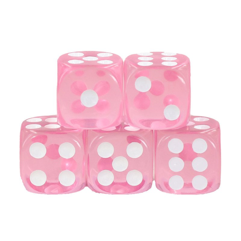 Lot de 5 Dés 6 faces- Rose Transparent