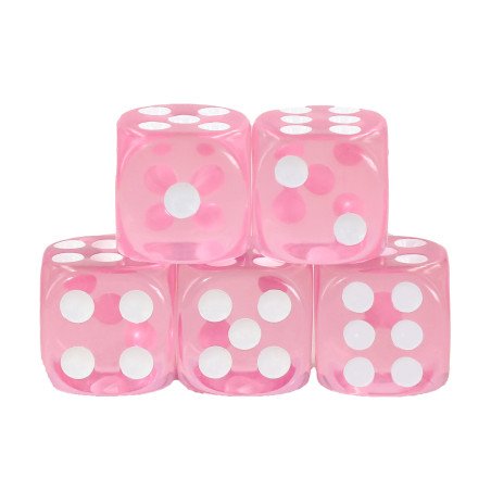 Lot de 5 Dés 6 faces- Rose Transparent