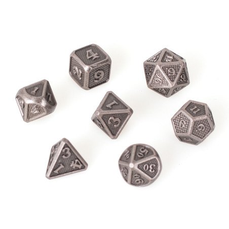 Lot 7 dés métal 14mm (boite métal) - Solid Silver
