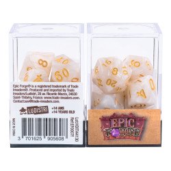 Lot de 7 Dés multiformat en boîte – Blanc nacré et or