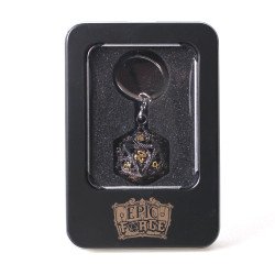 Porte clé D20 Noir doré - lot de 7 mini dés métal (5mm)
